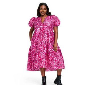 RARE NWT Kika Vargas Size 4X Mum Floral Tiered Ruffle Edge Puff Sleeve Dress